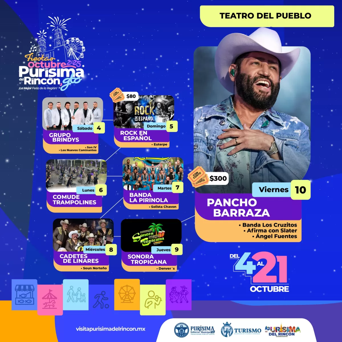 Cartelera artística Fiestas de Octubre Purísima del Rincón 2025
