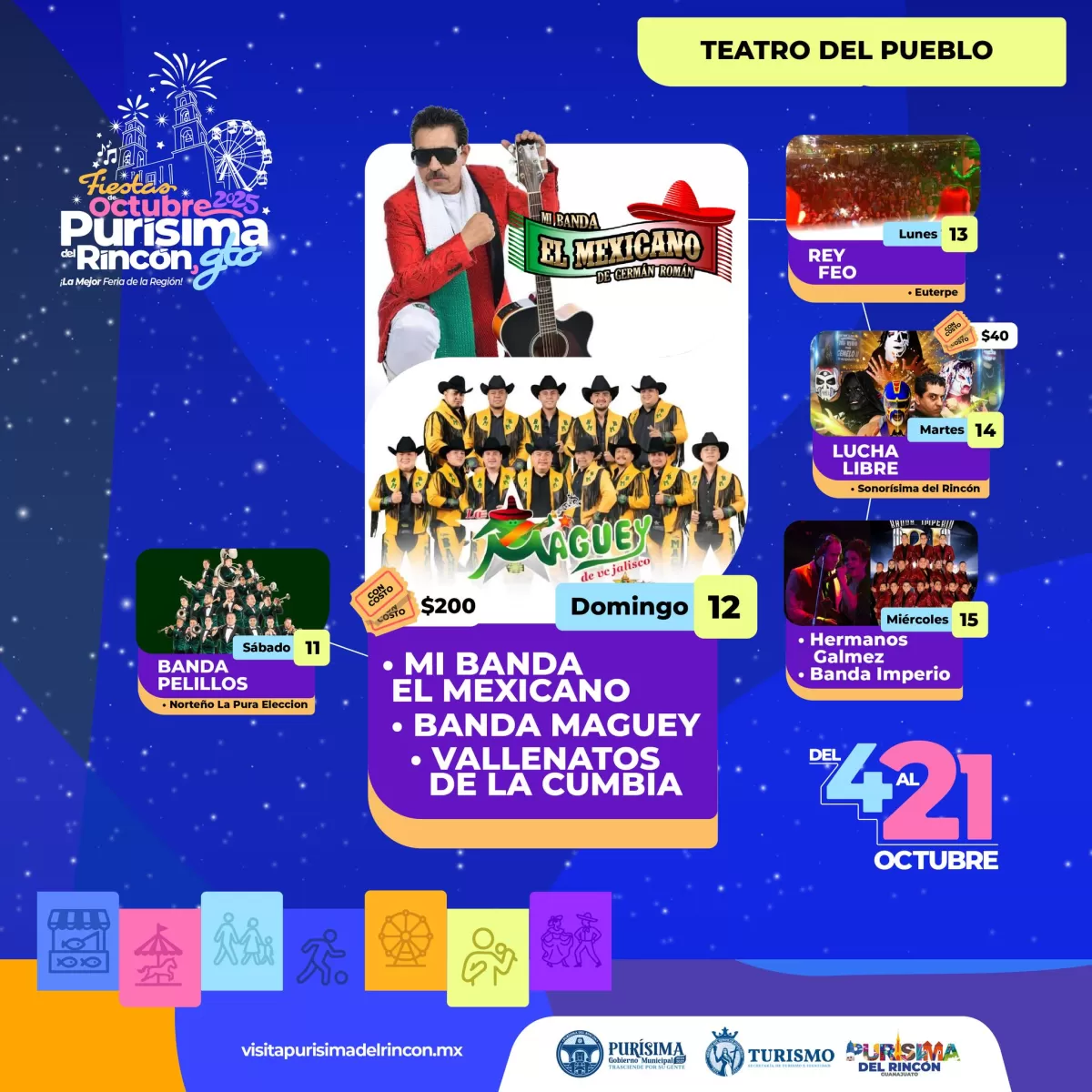 Cartelera artística Fiestas de Octubre Purísima del Rincón 2025