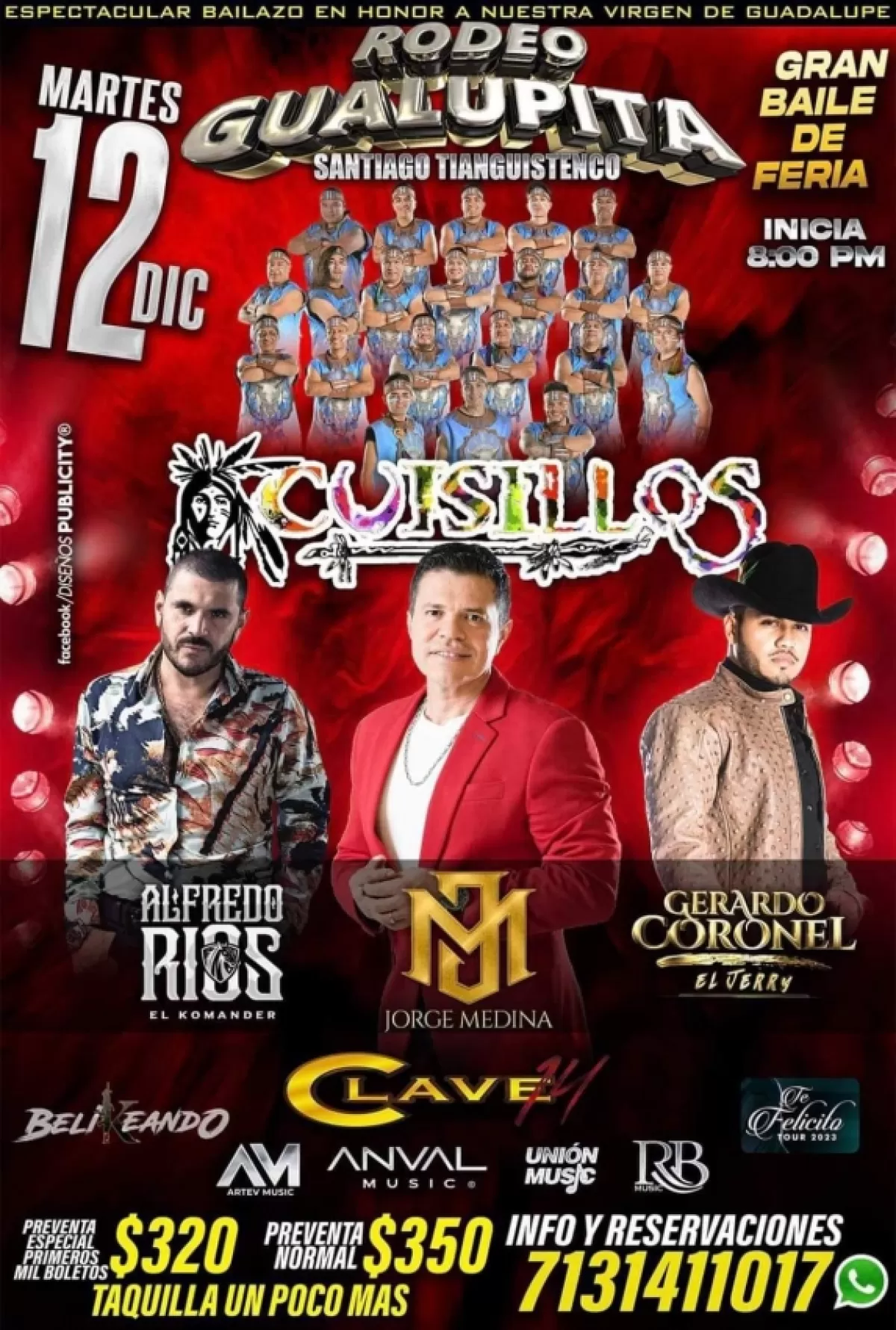 Cuisillos, Jorge Medina, El Komander y Gerardo Coronel en el Rodeo Gualupita, Edomex, diciembre 2023