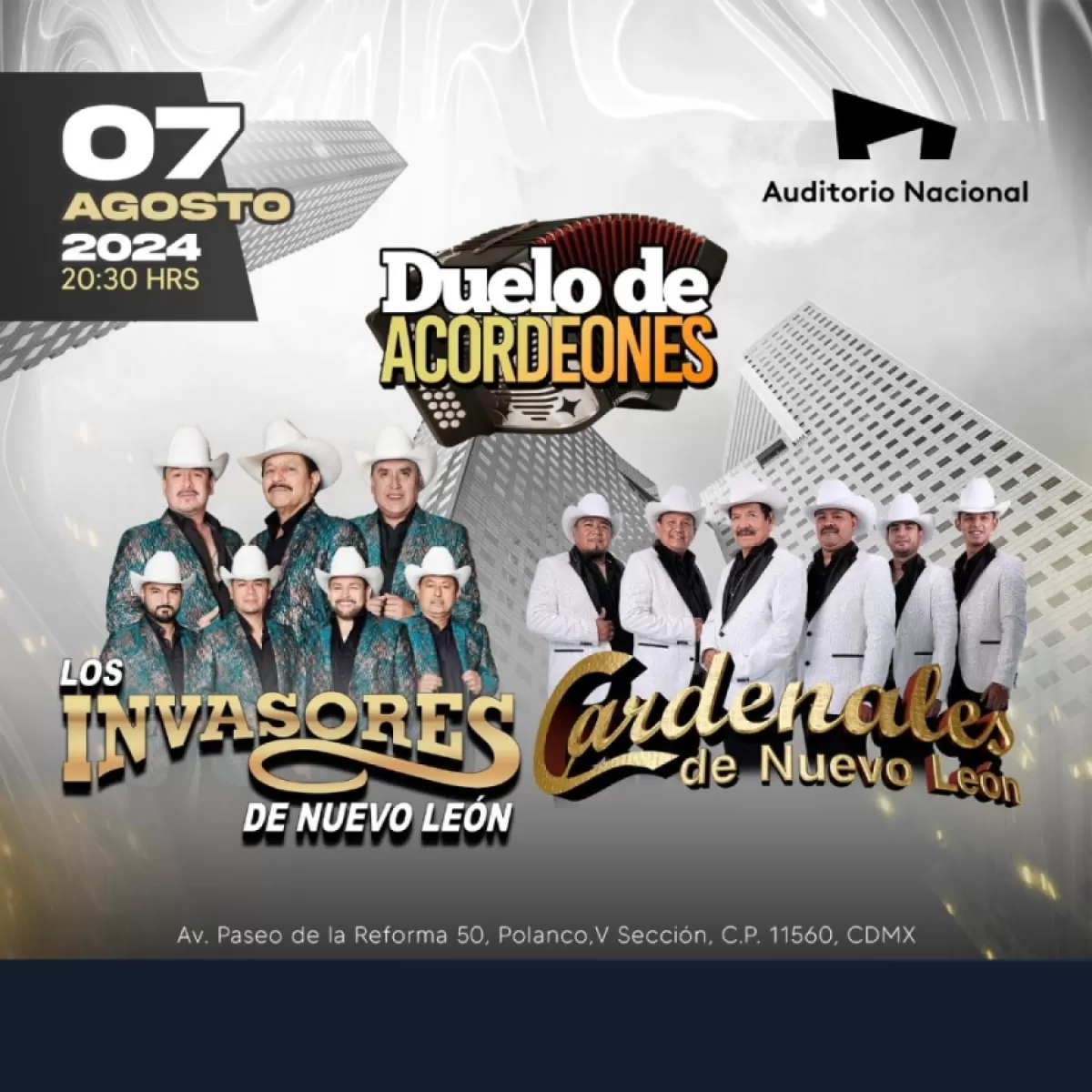 Duelo de Acordeones: Cardenales e Invasores de NL en el Auditorio Nacional, Agosto 2024